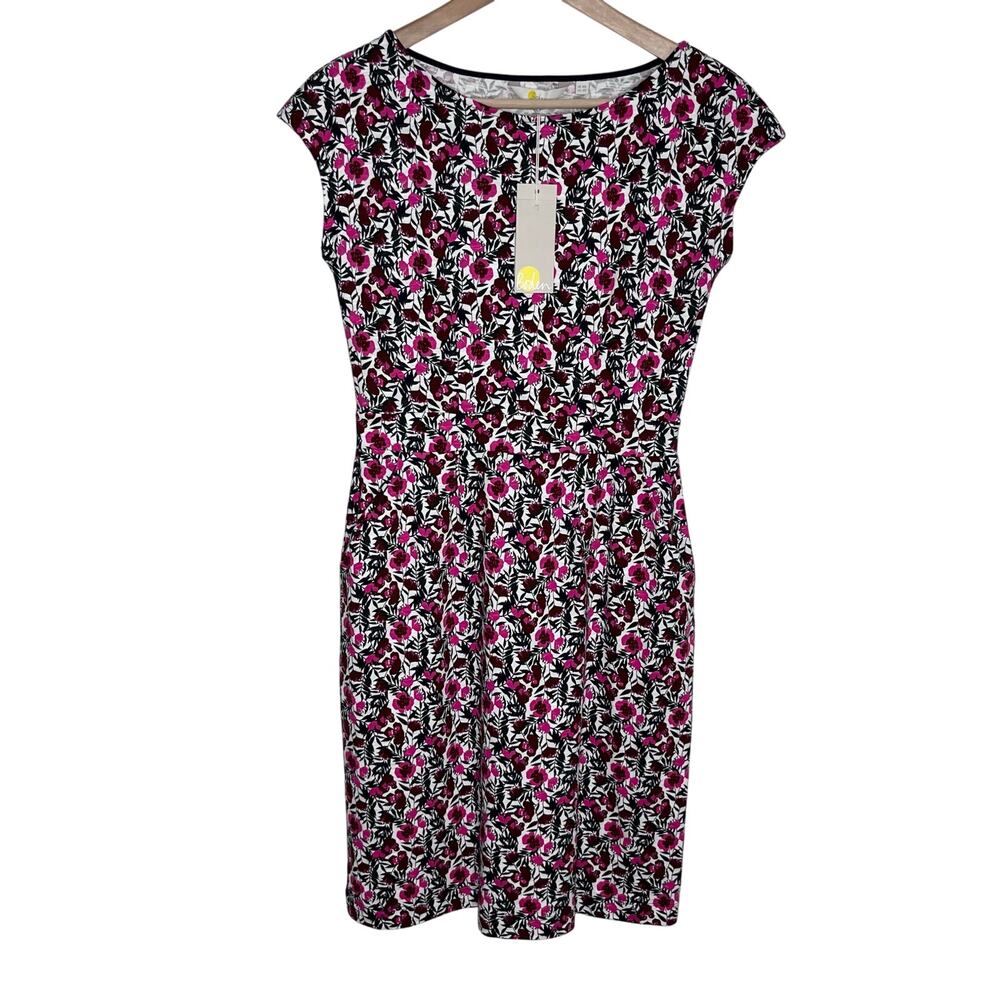 Boden Florrie Floral Jersey Dress Pink Safari Womens Size 4 Cap Sleeve READ